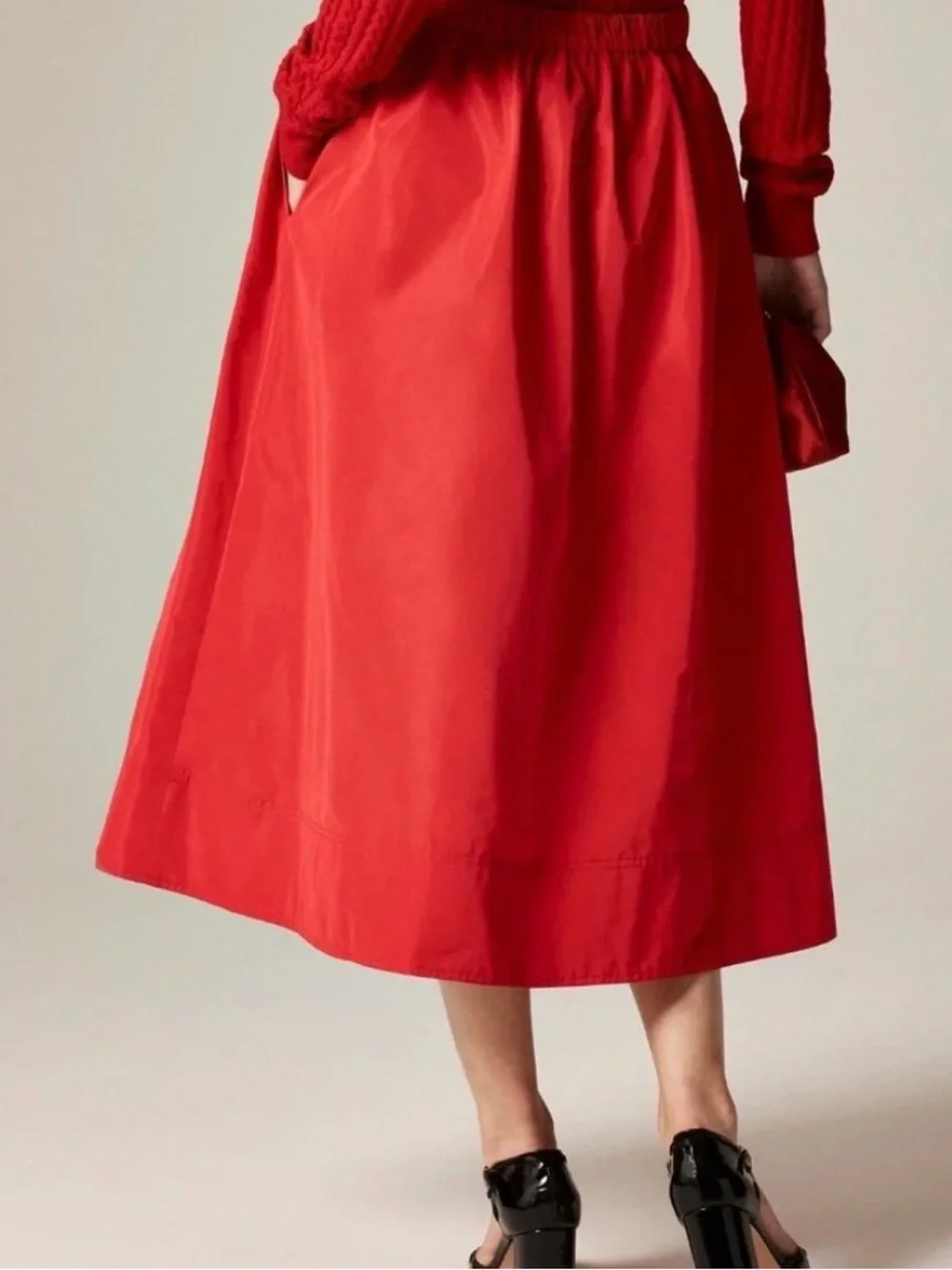 NWT J. Crew Midi Ball Skirt in Red Taffeta with Pockets and Side Zipper Size 16